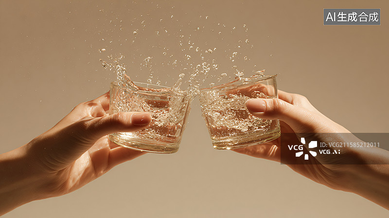【AI数字艺术】碰杯溅水瞬间特写图片素材