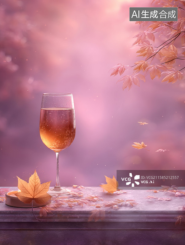 【AI数字艺术】秋日美酒与落叶图片素材