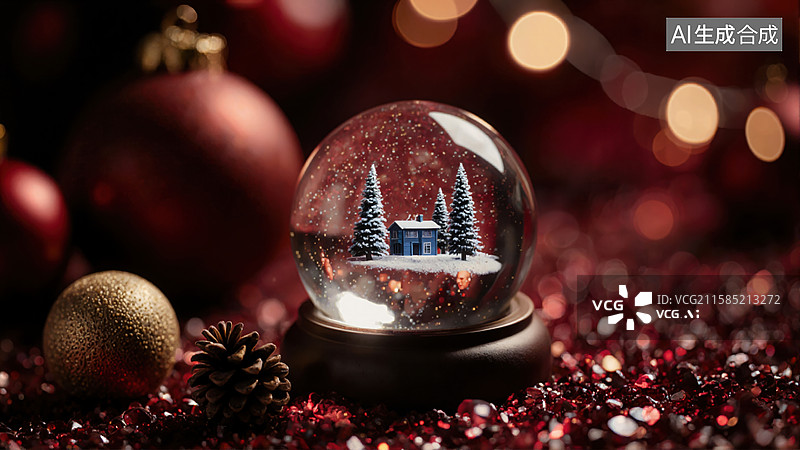【AI数字艺术】冬日雪景水晶球图片素材
