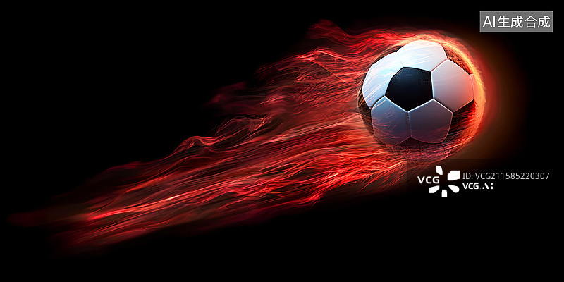 【AI数字艺术】红色火焰中的动感足球奥林匹克精神图片素材