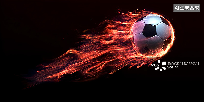 【AI数字艺术】红色火焰中的动感足球奥林匹克精神图片素材
