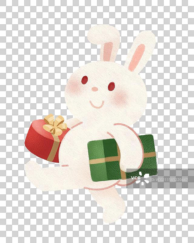 送圣诞礼盒的兔子插画图片素材