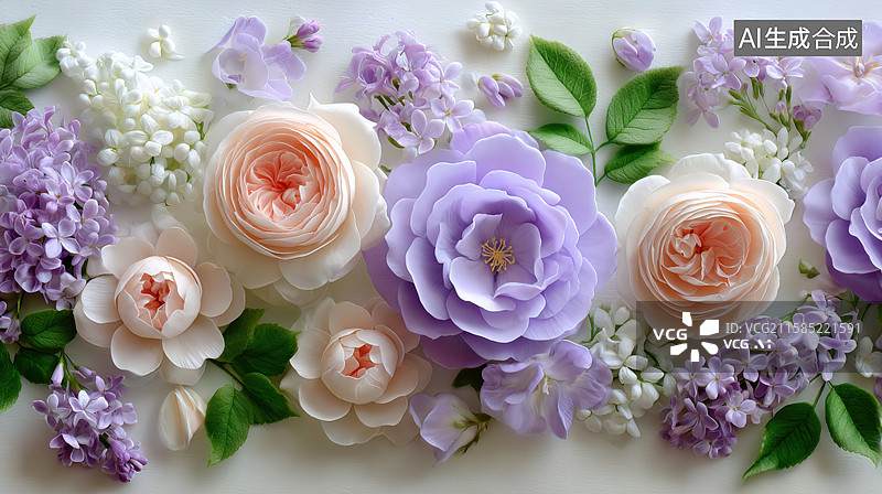 【AI数字艺术】各种淡紫色和白色的花朵图片素材