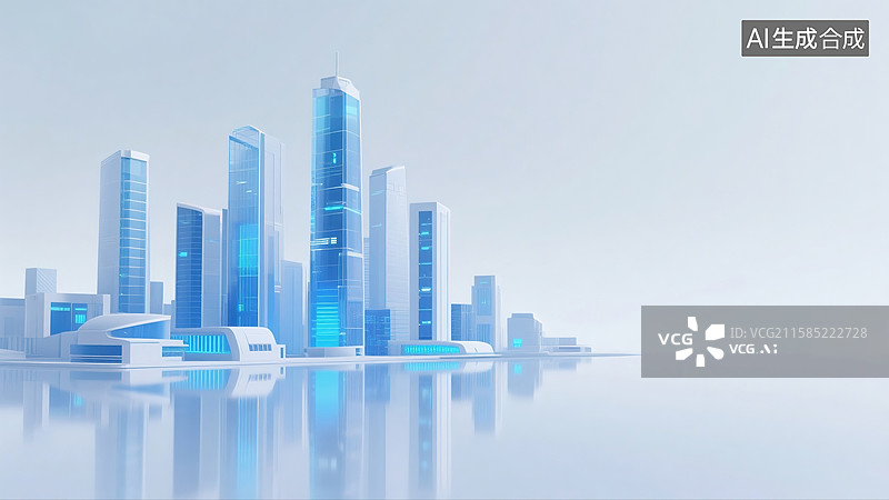 【AI数字艺术】蓝色科技感未来建筑群图片素材