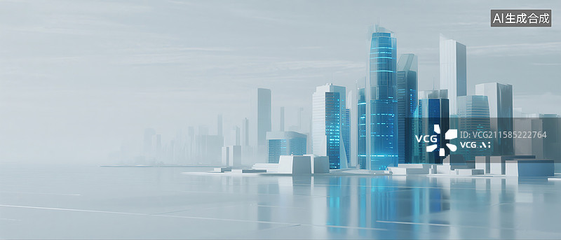 【AI数字艺术】蓝色科技感未来建筑群图片素材