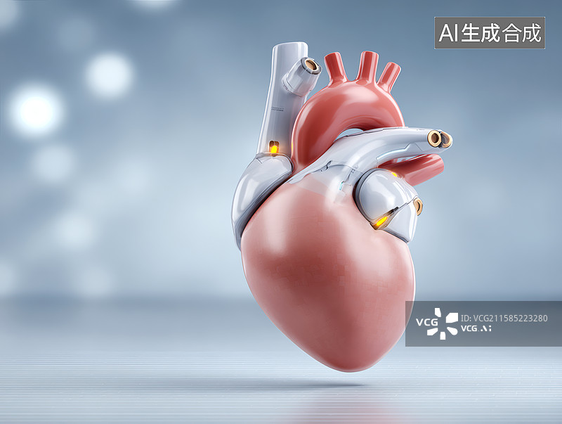 【AI数字艺术】3D金属心脏图片素材