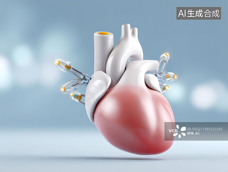 【AI数字艺术】3D金属心脏图片素材