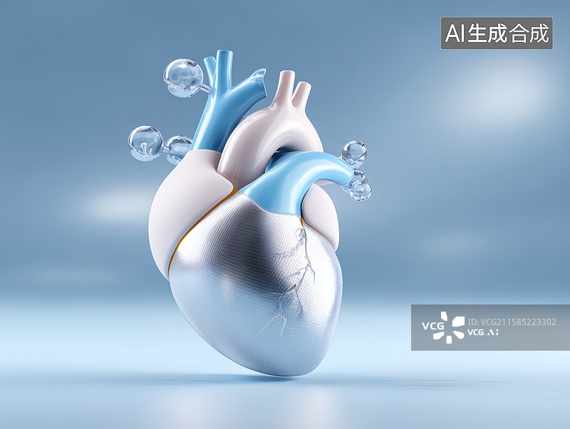 【AI数字艺术】3D金属心脏图片素材