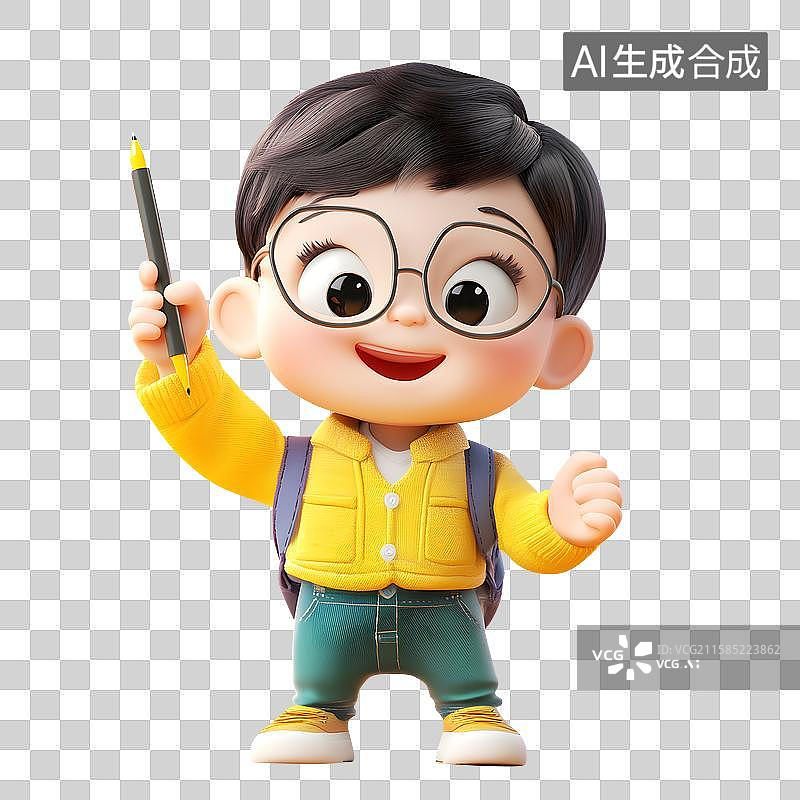 【AI数字艺术】3D卡通小男孩拿着笔图片素材