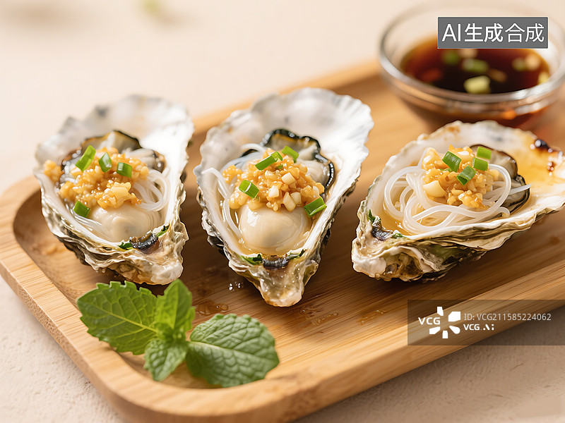 【AI数字艺术】蒜蓉粉丝炭烤生蚝 新鲜 乳山生蚝图片素材
