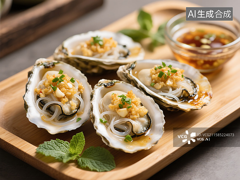 【AI数字艺术】蒜蓉粉丝炭烤生蚝 新鲜 乳山生蚝图片素材