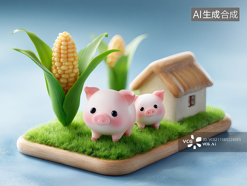 【AI数字艺术】一个3D卡通猪圈图片素材