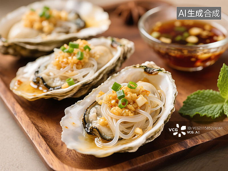 【AI数字艺术】蒜蓉粉丝炭烤生蚝 新鲜 乳山生蚝图片素材