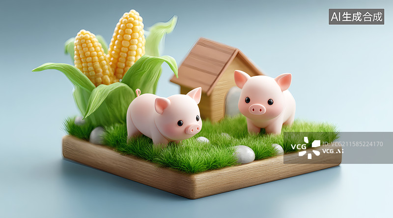 【AI数字艺术】一个3D卡通猪圈图片素材