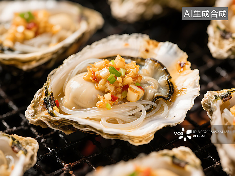 【AI数字艺术】蒜蓉粉丝炭烤生蚝 新鲜 乳山生蚝图片素材