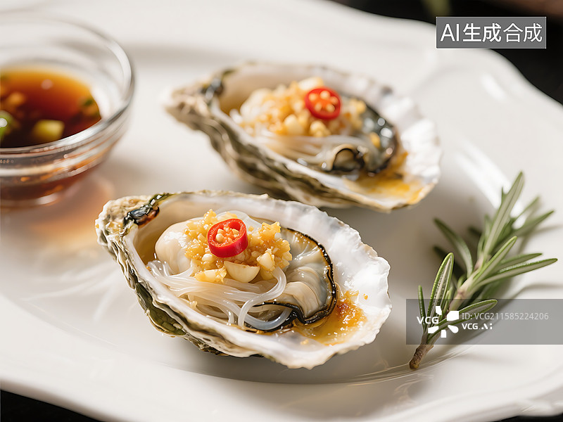【AI数字艺术】蒜蓉粉丝炭烤生蚝 新鲜 乳山生蚝图片素材