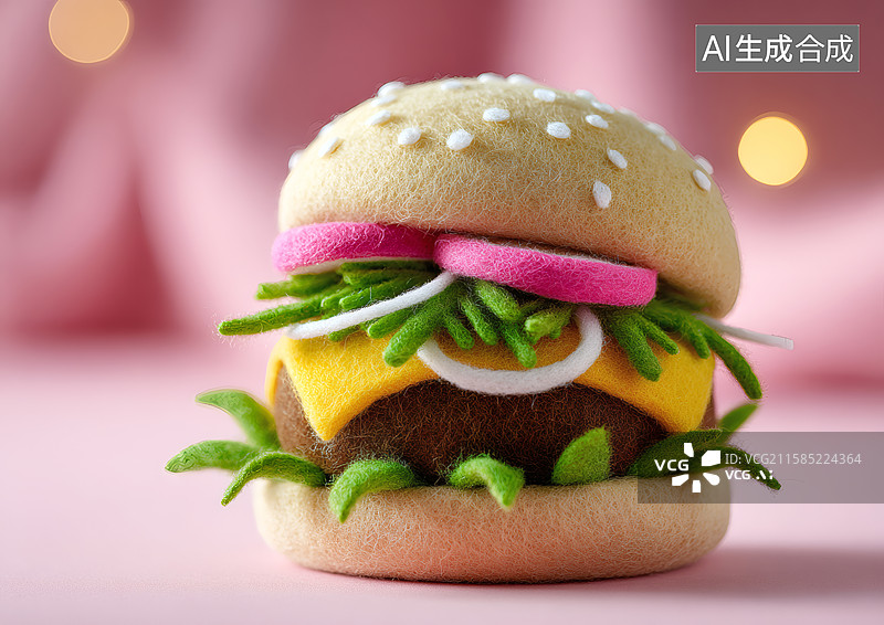 【AI数字艺术】一个可爱的毡毛汉堡图片素材