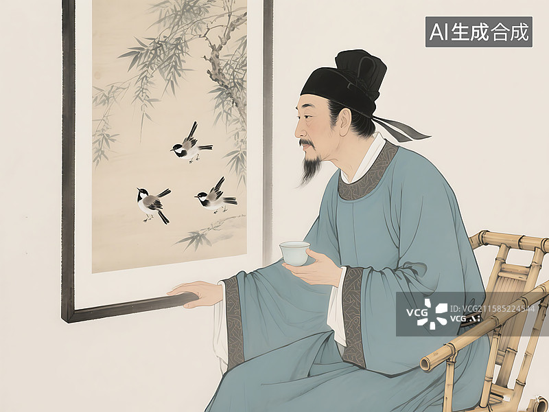 【AI数字艺术】国风 古画 水墨画 语文 古诗 唐朝 王维 画 远看山有色图片素材