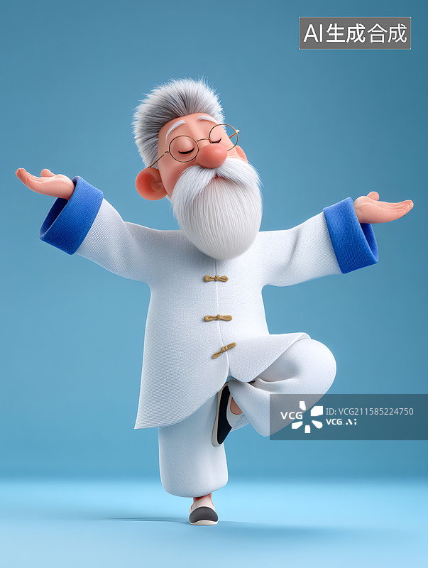 【AI数字艺术】一个老爷爷正在练太极健身操图片素材