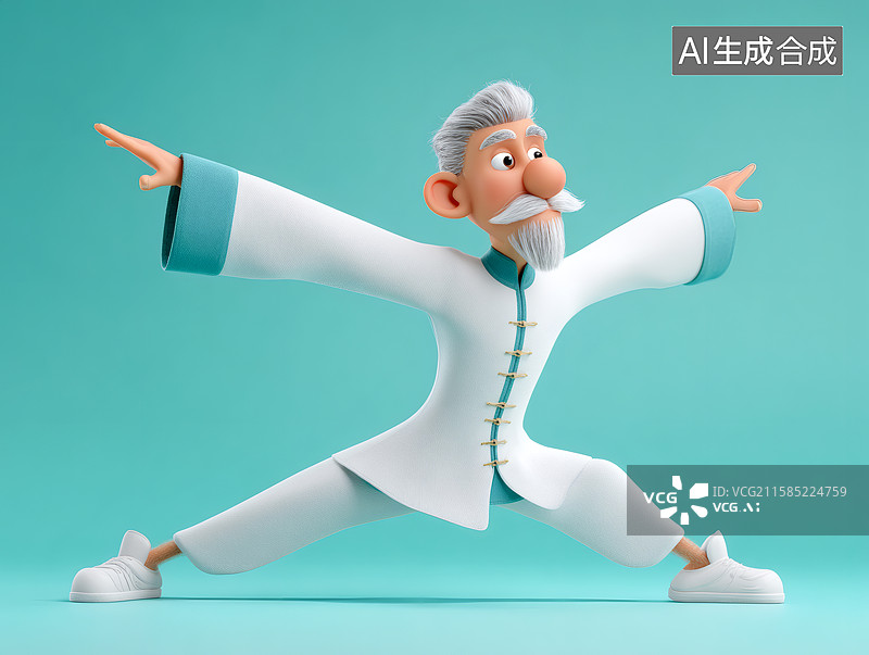 【AI数字艺术】一个老爷爷正在练太极健身操图片素材