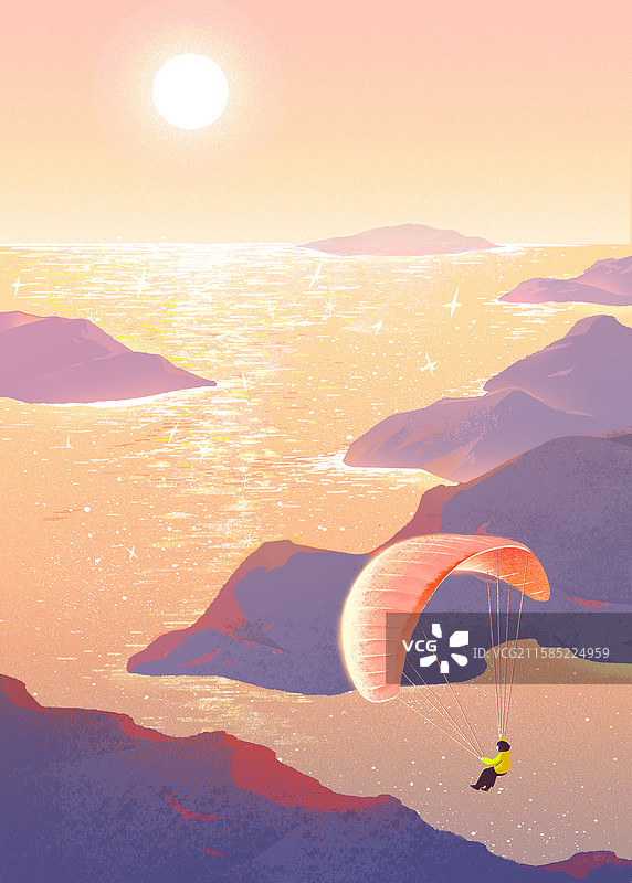 海上日落夕阳滑翔伞冒险极限运动图片素材