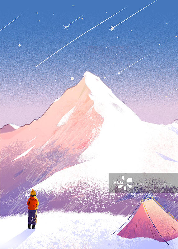 雪山星空流星帐篷户外人物图片素材