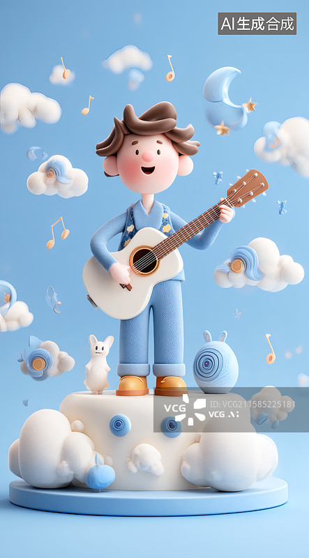 【AI数字艺术】一个卡通男生正在舞台上唱歌图片素材
