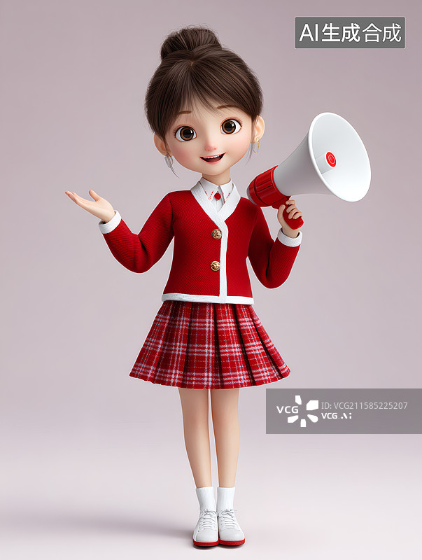 【AI数字艺术】一个女学生手里拿着一只喇叭图片素材