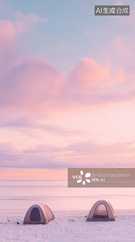 【AI数字艺术】夏日海边度假的露营帐篷图片素材