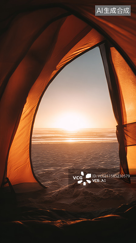 【AI数字艺术】夏日海边度假的露营帐篷图片素材
