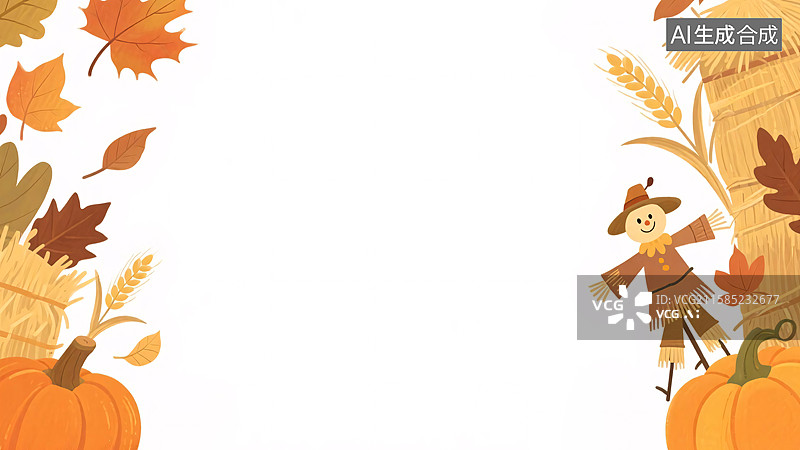 【AI数字艺术】2D卡通秋天插画背景-两侧图片素材