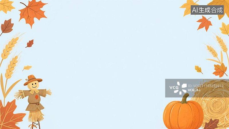 【AI数字艺术】2D卡通秋天插画背景-两侧图片素材