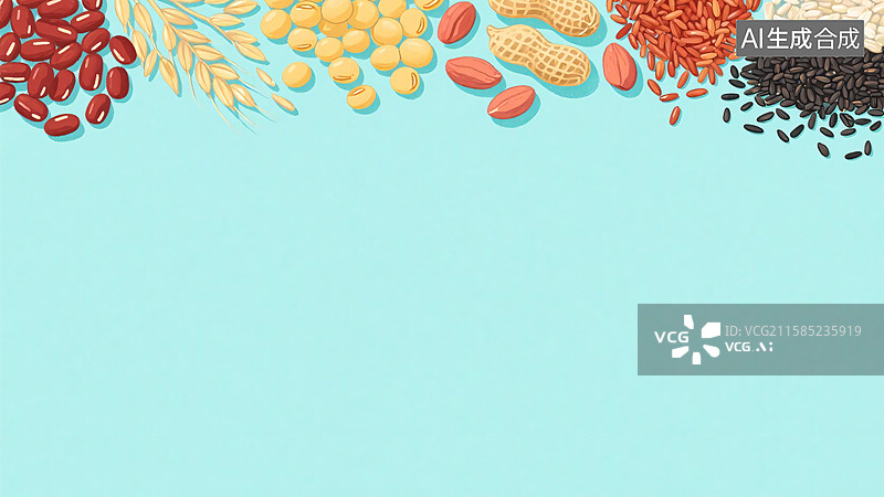 【AI数字艺术】2D卡通谷物杂粮插画背景-居上图片素材