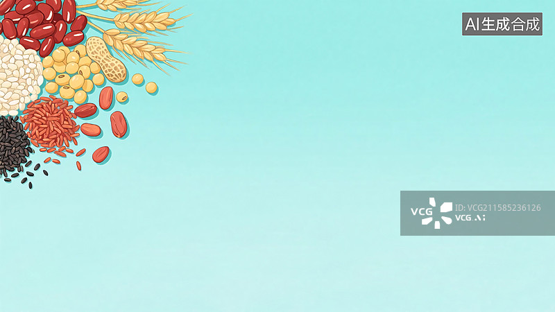【AI数字艺术】2D卡通谷物杂粮插画背景-左上图片素材