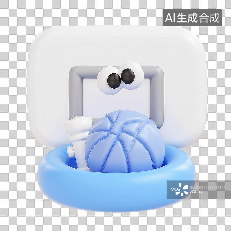 【AI数字艺术】3d膨胀风蓝色篮球框和篮球元素图片素材