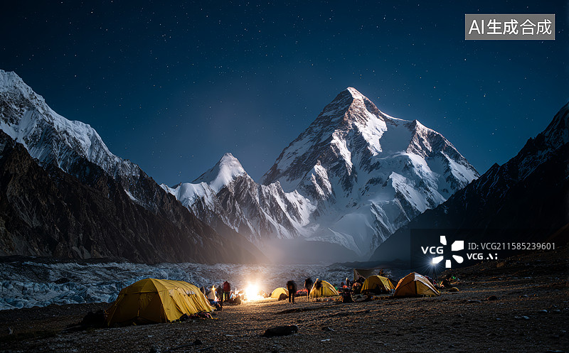 【AI数字艺术】夜幕下的雪山营地图片素材
