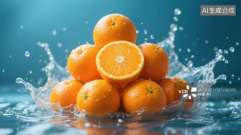 【AI数字艺术】橙子堆叠水花图片素材