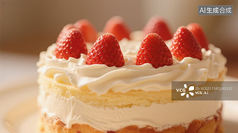【AI数字艺术】草莓奶油蛋糕图片素材