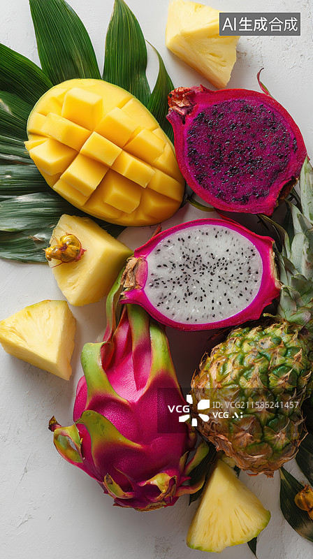 【AI数字艺术】热带水果切片展示图片素材