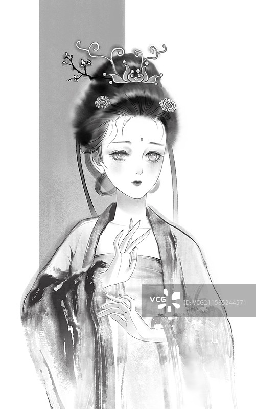 拈花一笑水墨黑白人物插画图片素材
