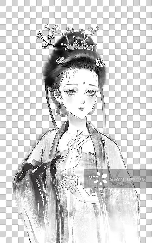 水墨黑白仕女元素图片素材
