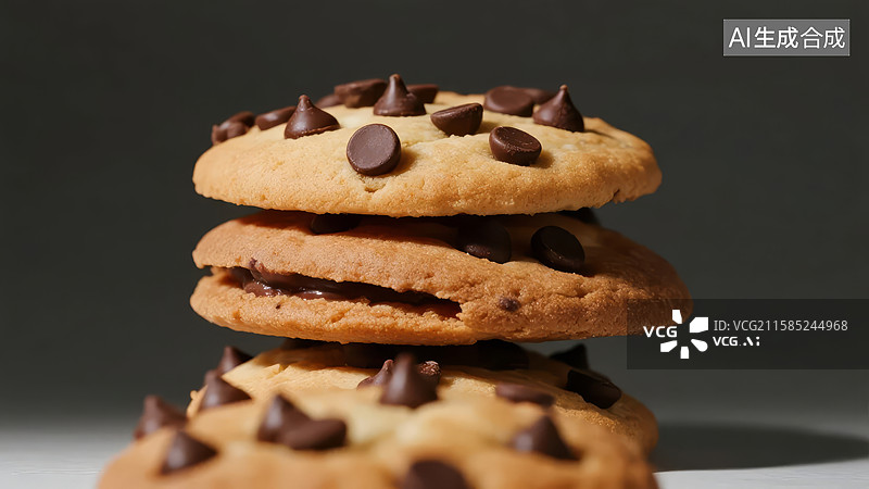 【AI数字艺术】三块巧克力豆饼干叠放图片素材