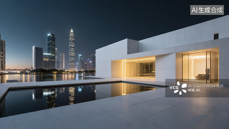 【AI数字艺术】现代城市CBD商务中心夜景，汽车广告背景图图片素材