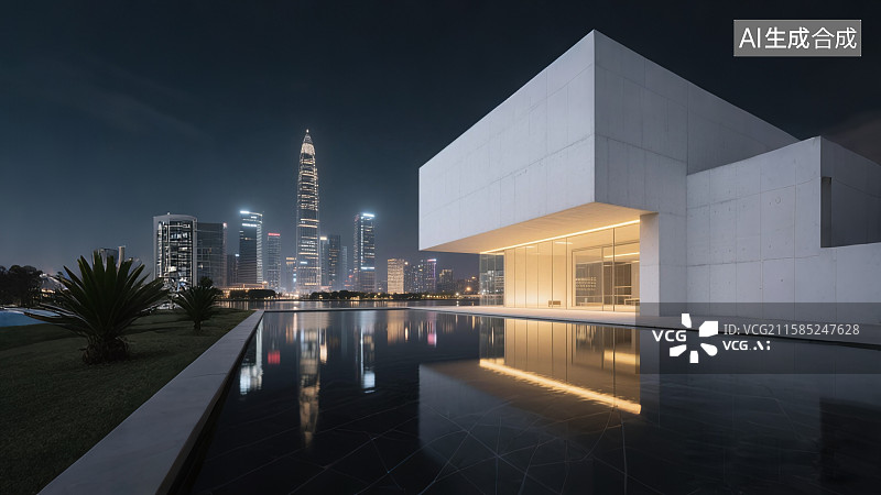 【AI数字艺术】现代城市CBD商务中心夜景，汽车广告背景图图片素材