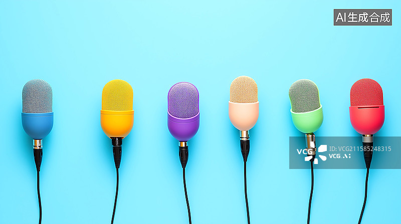 【AI数字艺术】多彩麦克风阵列创意商业背景图片素材