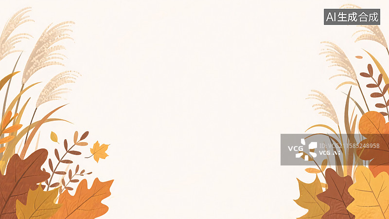 【AI数字艺术】2D卡通秋天芦苇插画背景-两侧图片素材