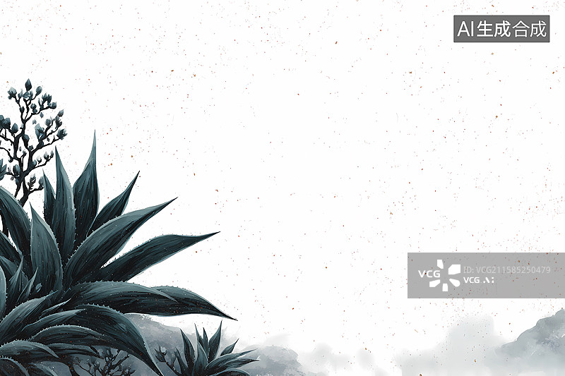 【AI数字艺术】水墨风格植物远景画面图片素材