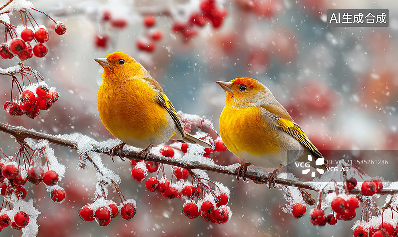 【AI数字艺术】冬日鸟儿与红果图片素材