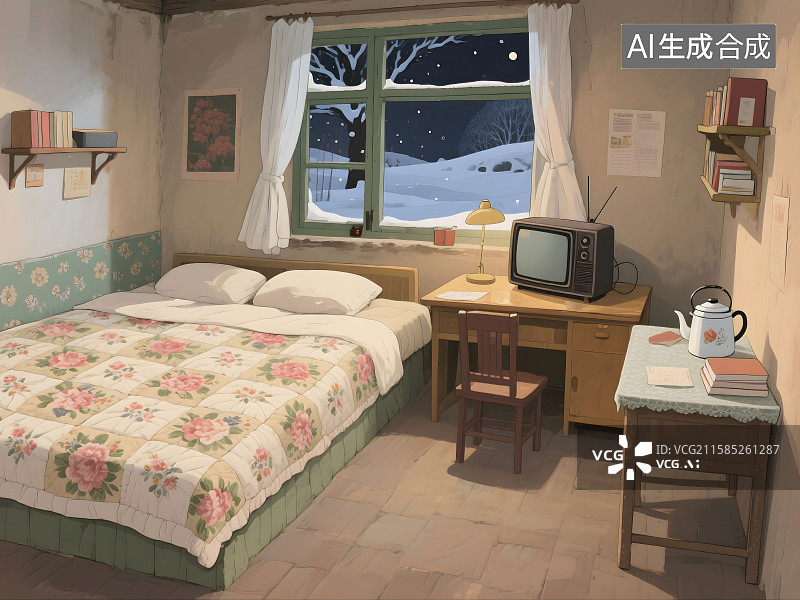 【AI数字艺术】怀旧小屋，室内装饰图片素材