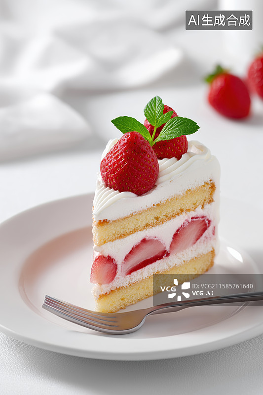 【AI数字艺术】草莓夹心蛋糕切片图片素材